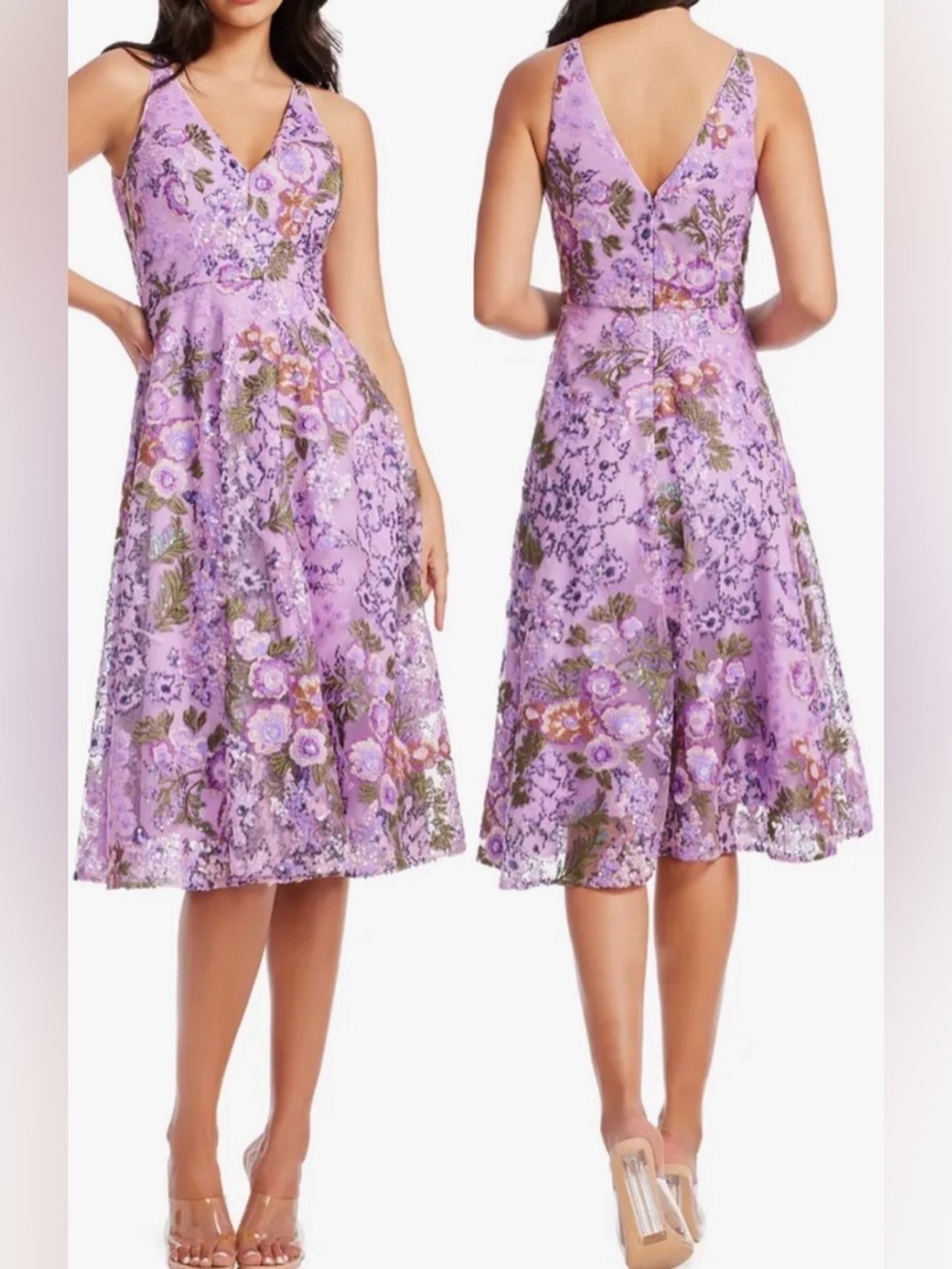 NEW Dress The Population Elisa Floral Sequin Embroidered lavender Dress sz XS